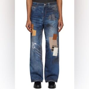 ANDERSSON BELL Unisex Navy Patchwork Printed Denim Trompe L'oeil Jeans Sz 30